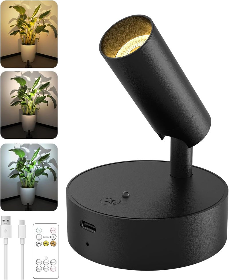GOODEA Spotlights Indoor, 3000mAh Rechargeable Battery Plant Spotlight Indoor with Remote, Wireless Led Uplighting with 3 Colors & Timer, Mini Picture Light for Painting, Accent Lighting(1 Pack) - Image 1
